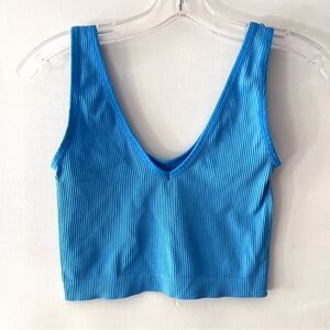 Blue Ribbed Crop Top